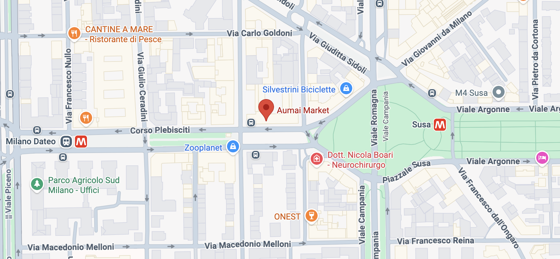 Posizione del negozio Aumai a Milano Via Cicognara su Google Maps
